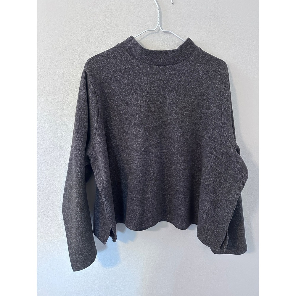Old Navy Sweatshirt 3X Charcoal Brown Mock Neck Cropped Side Slit Knit Top